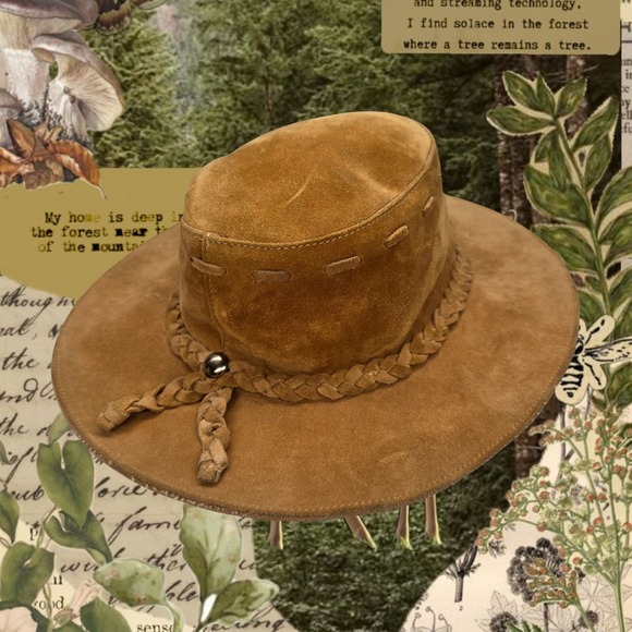 Vintage Banana Republic Klondike Safari Genuine Leather Suede Tan Hat M/L Boho